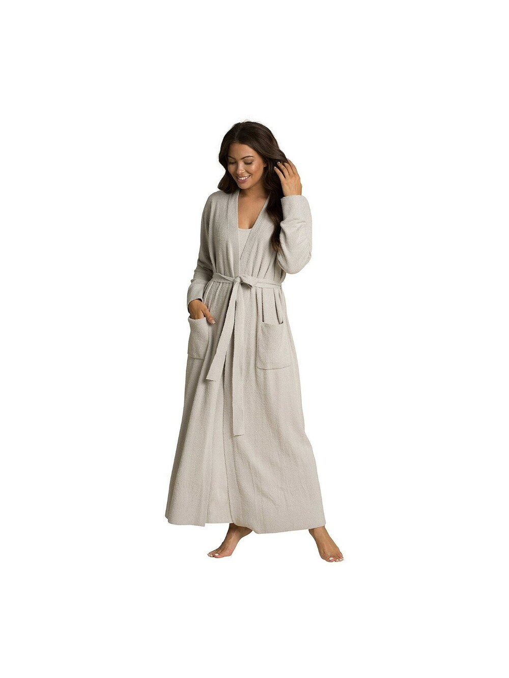 NEW, Barefoot Dreams CozyChic Lite Island Wrap Long Robe Silver XXS/XS #MD2564